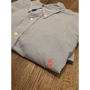 Ralph Lauren Shirt Mens 2X Big 2XB Blue Check Classic Fit Button Up Short Sleeve